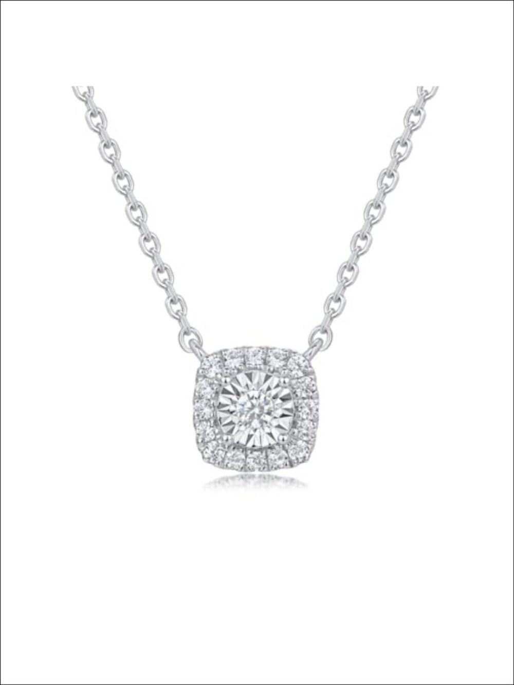Sterling Silver Lab Grown Diamond Halo Pendant Necklace Chain Included